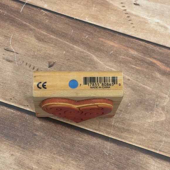 2002 RUBBER STAMPEDE A2008E BOLD HEART WOOD MOUNTED RUBBER STAMP SWIRLS - Picture 3 of 4